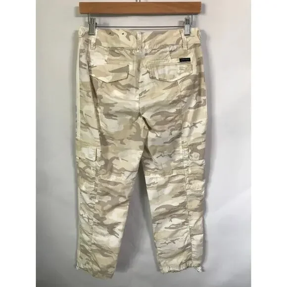 Sanctuary Pants Size 27 Womens Camouflage Tan Beige Cargo Style Drawstring Cuff - Picture 2 of 13